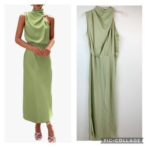 NWT Prettygarden minimalist chic cowl neck sleeveless long satin sheath dress
